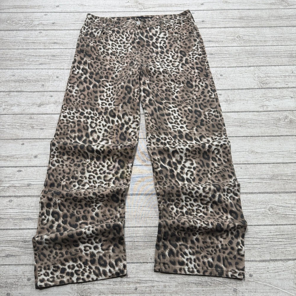 Y2K Refuge Jeans Women's 9 Brown Leopard Print Wide Leg Denim Relaxed Fit Skater